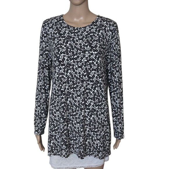 J Jill Wearever Collection Floral Tunic Long Sleeve Blouse back tie size M - Picture 1 of 5